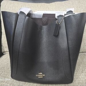 NWT Coach Tall Large Black Pebbled Double Faced Leather Hadley Tote